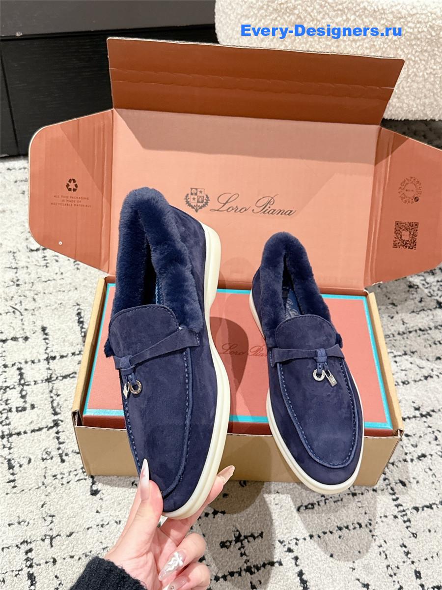 L0r0 P1ana blue shearling-trim suede loafers