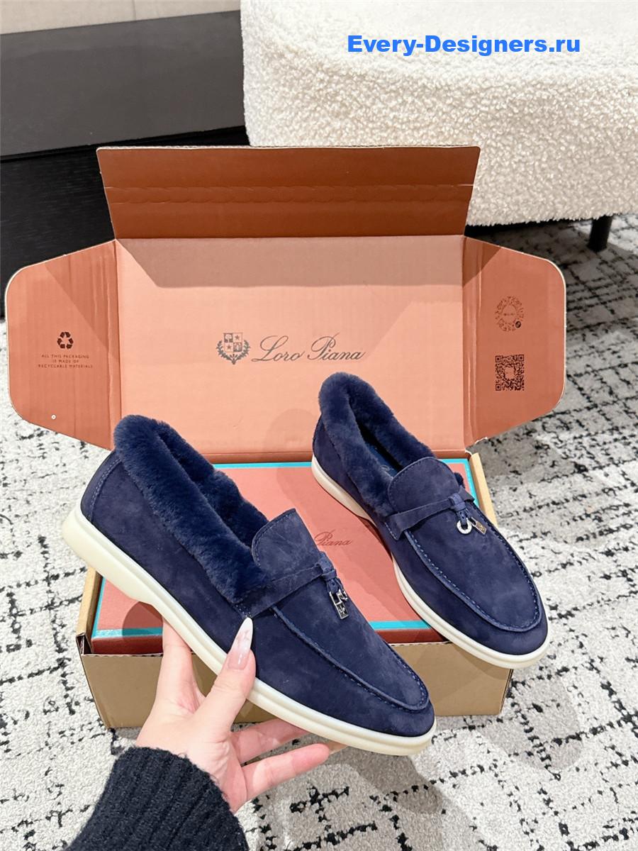 L0r0 P1ana blue shearling-trim suede loafers