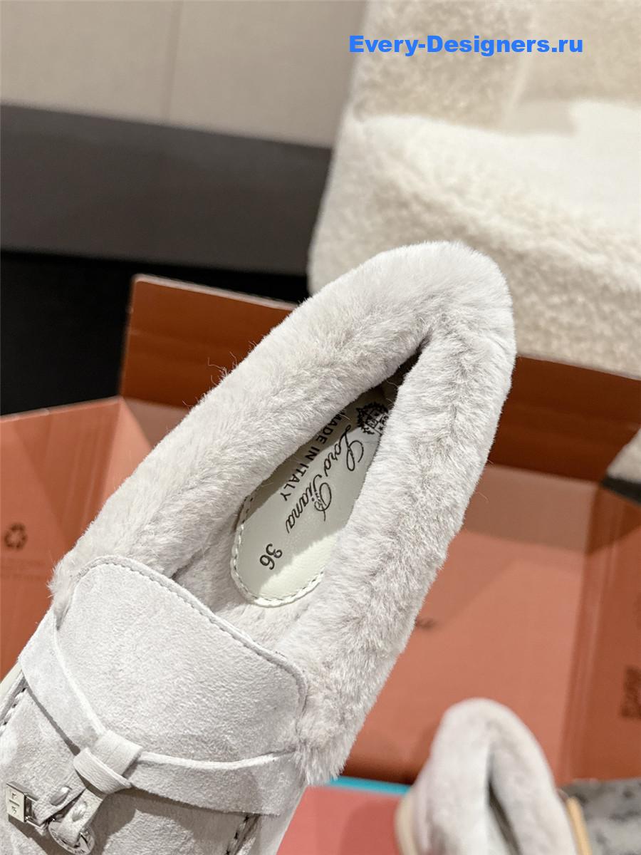 L0r0 P1ana light gray shearling-trim suede loafers